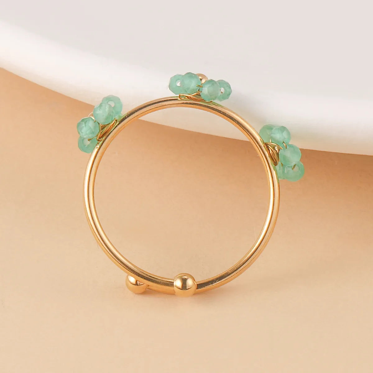 Wholesale Jewelry Casual Bohemian Flower 304 Stainless Steel 14K Gold Plated Beaded Open Rings