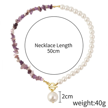 Wholesale Jewelry Casual Bohemian Simple Style Geometric Plastic Natural Stone Gravel Toggle Beaded Pendant Necklace