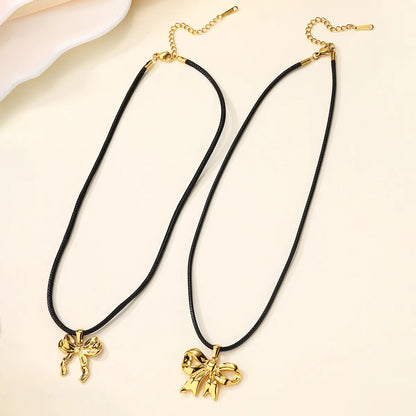 Wholesale Jewelry Casual Bow Knot 304 Stainless Steel 18K Gold Plated Plating Pendant Necklace