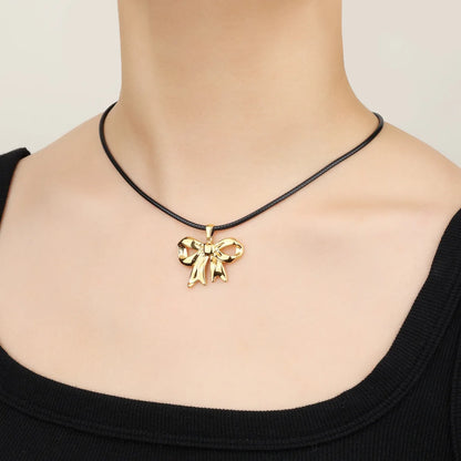 Wholesale Jewelry Casual Bow Knot 304 Stainless Steel 18K Gold Plated Plating Pendant Necklace