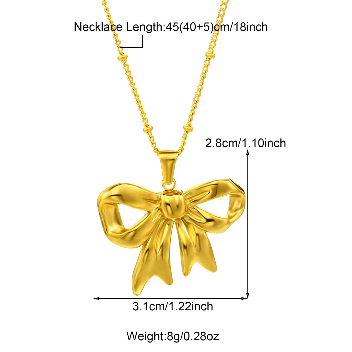 Wholesale Jewelry Casual Bow Knot 304 Stainless Steel 18K Gold Plated Plating Pendant Necklace