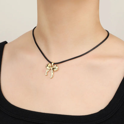 Wholesale Jewelry Casual Bow Knot 304 Stainless Steel 18K Gold Plated Plating Pendant Necklace