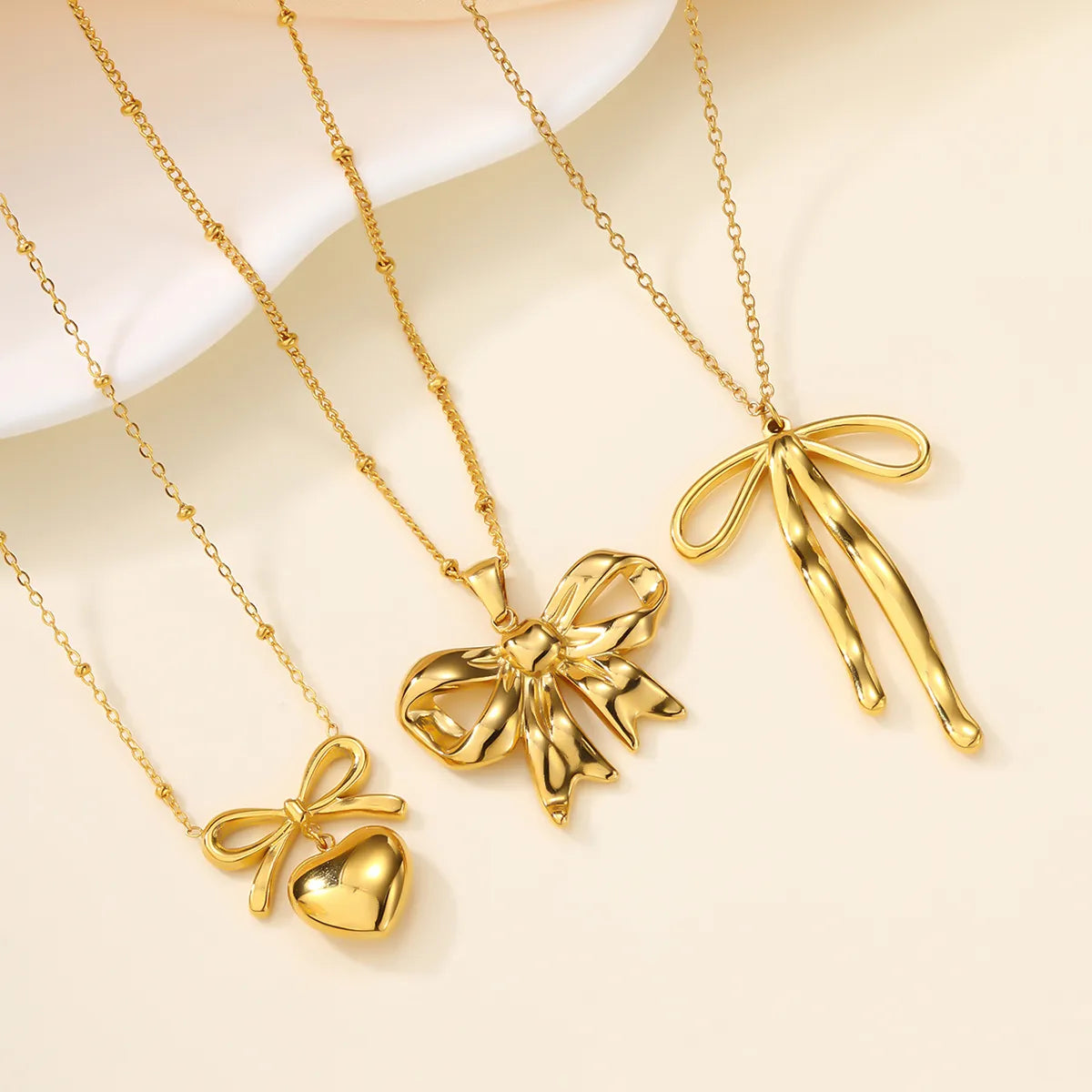 Wholesale Jewelry Casual Bow Knot 304 Stainless Steel 18K Gold Plated Plating Pendant Necklace