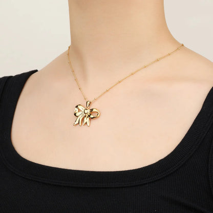 Wholesale Jewelry Casual Bow Knot 304 Stainless Steel 18K Gold Plated Plating Pendant Necklace