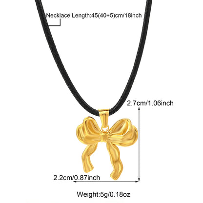 Wholesale Jewelry Casual Bow Knot 304 Stainless Steel 18K Gold Plated Plating Pendant Necklace