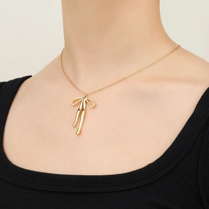 Wholesale Jewelry Casual Bow Knot 304 Stainless Steel 18K Gold Plated Plating Pendant Necklace