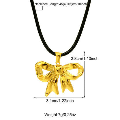 Wholesale Jewelry Casual Bow Knot 304 Stainless Steel 18K Gold Plated Plating Pendant Necklace