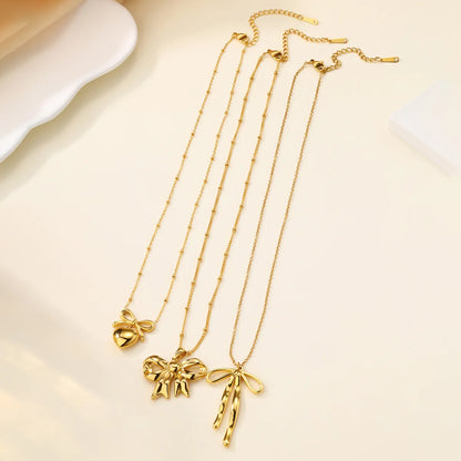 Wholesale Jewelry Casual Bow Knot 304 Stainless Steel 18K Gold Plated Plating Pendant Necklace