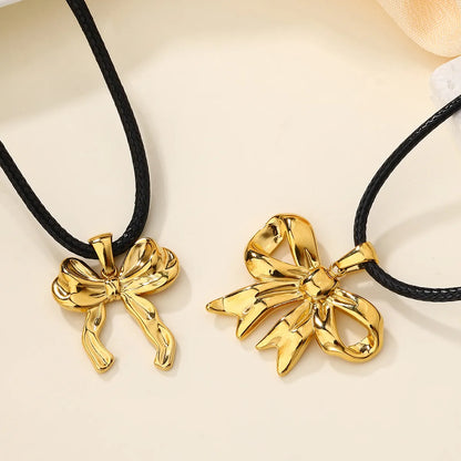 Wholesale Jewelry Casual Bow Knot 304 Stainless Steel 18K Gold Plated Plating Pendant Necklace