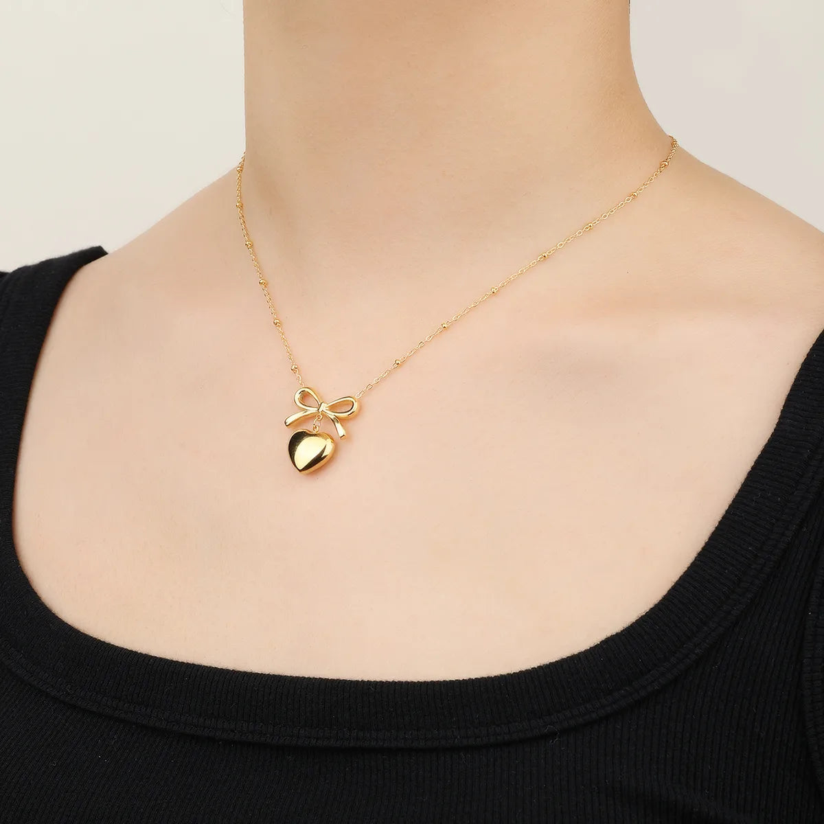 Wholesale Jewelry Casual Bow Knot 304 Stainless Steel 18K Gold Plated Plating Pendant Necklace