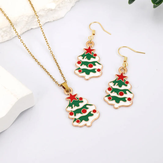 Wholesale Jewelry Casual Cartoon Style Cute Christmas Hat Christmas Tree 304 Stainless Steel Jewelry Set