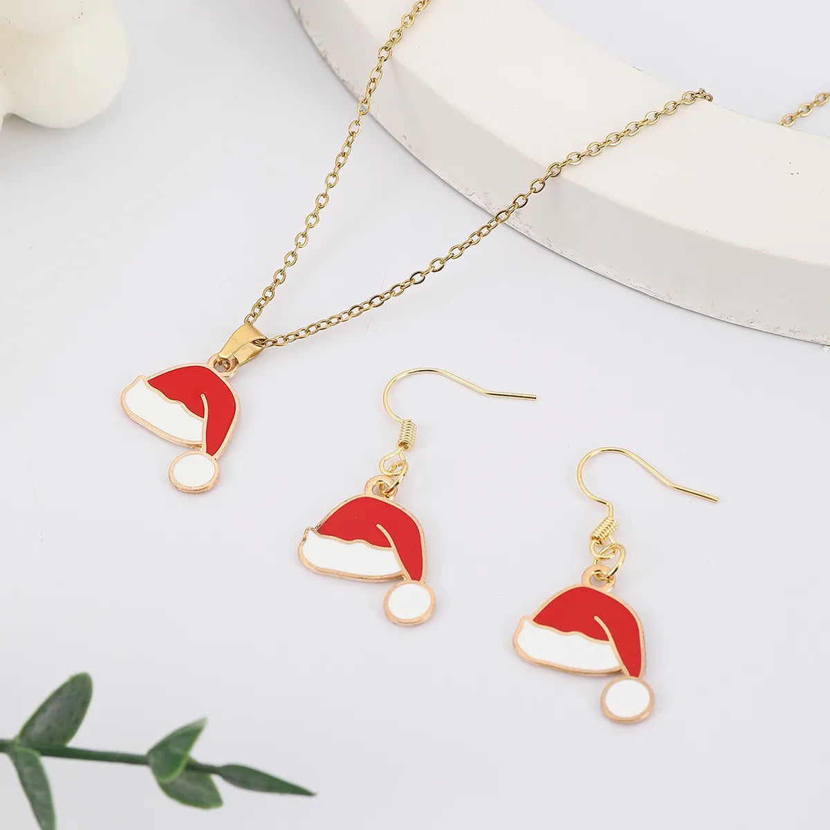 Wholesale Jewelry Casual Cartoon Style Cute Christmas Hat Christmas Tree 304 Stainless Steel Jewelry Set