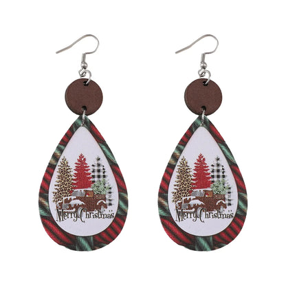 Wholesale Jewelry Casual Christmas Tree Letter Pu Leather Printing Drop Earrings