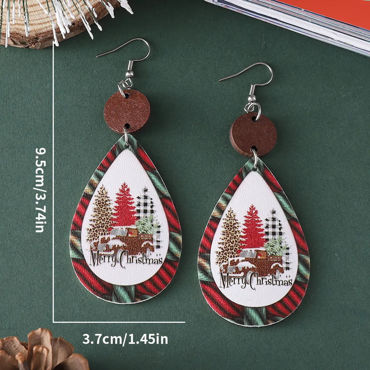 Wholesale Jewelry Casual Christmas Tree Letter Pu Leather Printing Drop Earrings