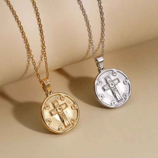 Wholesale Jewelry Casual Classical Simple Style Cross 304 Stainless Steel 18K Gold Plated Plating Pendant Necklace