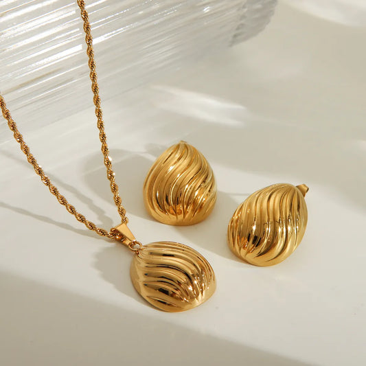 Wholesale Jewelry Casual Commute Texture Round 304 Stainless Steel 18K Gold Plated Earrings Necklace