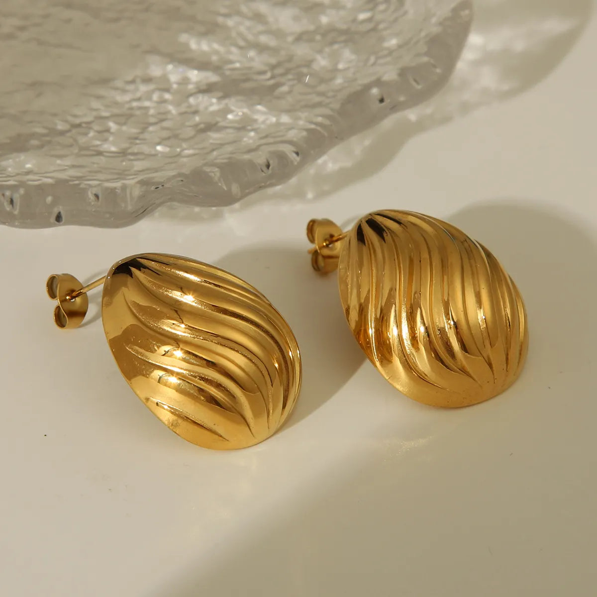 Wholesale Jewelry Casual Commute Texture Round 304 Stainless Steel 18K Gold Plated Earrings Necklace