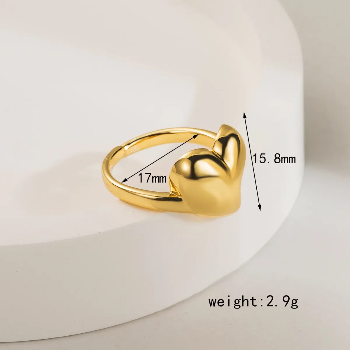 Wholesale Jewelry Casual Cute Heart Shape Copper 18K Gold Plated Polishing Open Rings