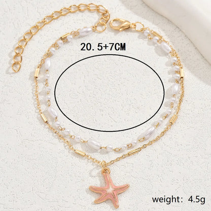 Wholesale Jewelry Casual Cute Simple Style Number Infinity Starfish Plastic Iron 18K Gold Plated Layered Anklet