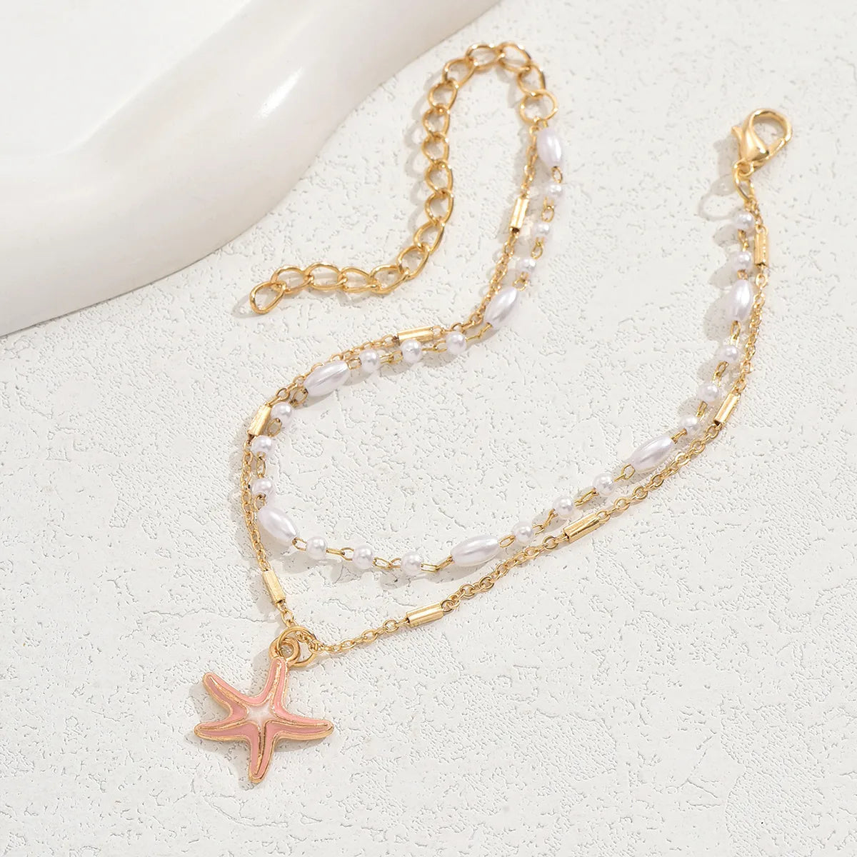 Wholesale Jewelry Casual Cute Simple Style Number Infinity Starfish Plastic Iron 18K Gold Plated Layered Anklet