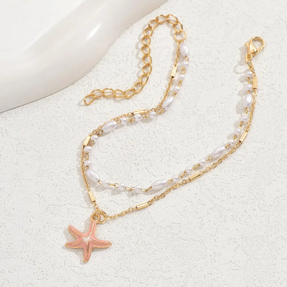 Wholesale Jewelry Casual Cute Simple Style Number Infinity Starfish Plastic Iron 18K Gold Plated Layered Anklet