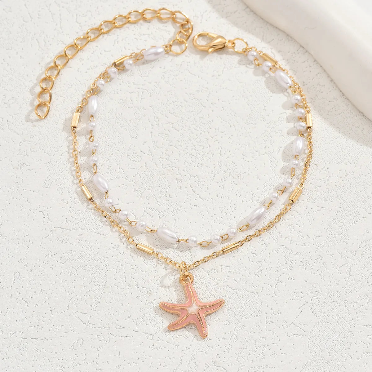 Wholesale Jewelry Casual Cute Simple Style Number Infinity Starfish Plastic Iron 18K Gold Plated Layered Anklet