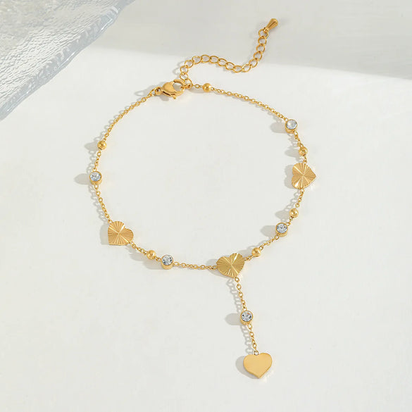 Wholesale Jewelry Casual Cute Sweet Letter Heart Shape 304 Stainless Steel Acrylic Imitation Pearl Zircon 18K Gold Plated Plating Inlay Anklet