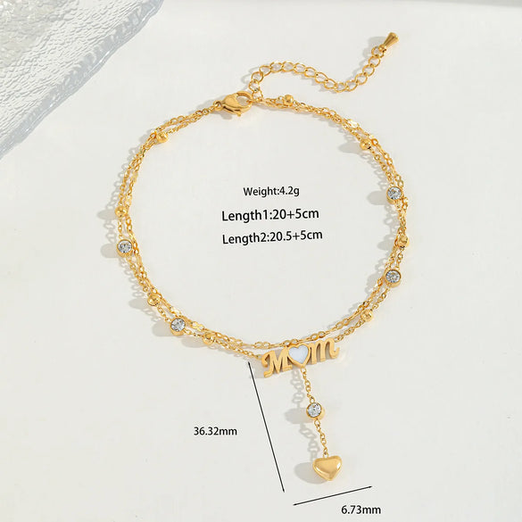 Wholesale Jewelry Casual Cute Sweet Letter Heart Shape 304 Stainless Steel Acrylic Imitation Pearl Zircon 18K Gold Plated Plating Inlay Anklet