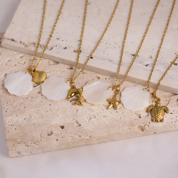 Wholesale Jewelry Casual Dolphin Shell 201 Stainless Steel 304 Stainless Steel 18K Gold Plated Plating Pendant Necklace