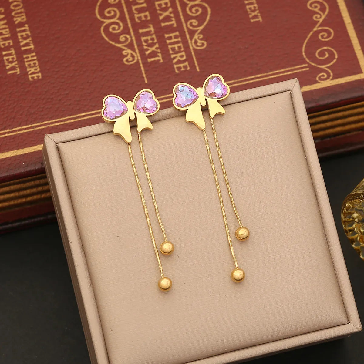 Wholesale Jewelry Casual Elegant Bow Knot 304 Stainless Steel Glass 18K Gold Plated Bracelets Earrings Necklace