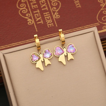 Wholesale Jewelry Casual Elegant Bow Knot 304 Stainless Steel Glass 18K Gold Plated Pearl Bracelets Earrings Necklace