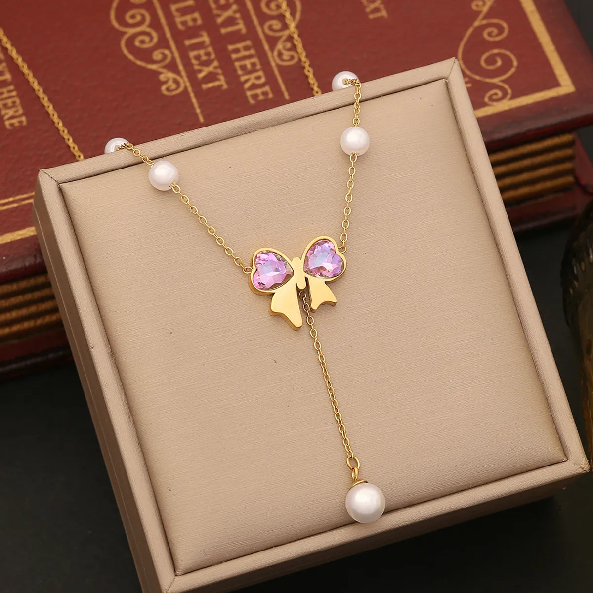 Wholesale Jewelry Casual Elegant Bow Knot 304 Stainless Steel Glass 18K Gold Plated Pearl Bracelets Earrings Necklace