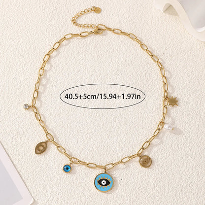 Wholesale Jewelry Casual Elegant Devil'S Eye 304 Stainless Steel Turquoise 18K Gold Plated Plating Inlay Pendant Necklace