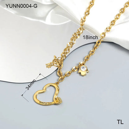 Wholesale Jewelry Casual Elegant Double Heart Sun Moon 304 Stainless Steel Zircon 18K Gold Plated Beaded Plating Inlay Pendant Necklace