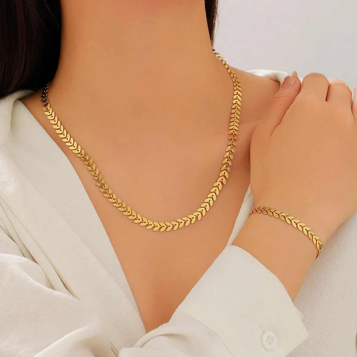 Wholesale Jewelry Casual Elegant Grain 304 Stainless Steel 18K Gold Plated Jewelry Set