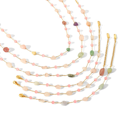 Wholesale Jewelry Casual Elegant Hawaiian Geometric 304 Stainless Steel Gravel 18K Gold Plated Beaded Bracelets Necklace