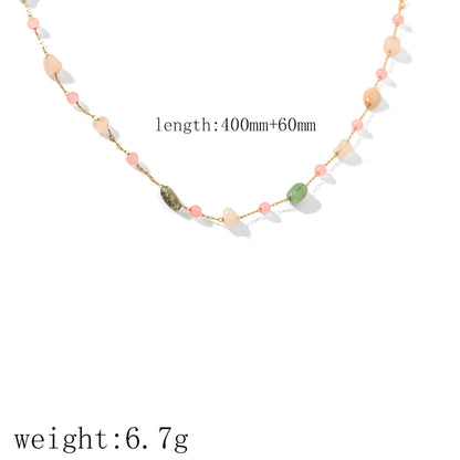 Wholesale Jewelry Casual Elegant Hawaiian Geometric 304 Stainless Steel Gravel 18K Gold Plated Beaded Bracelets Necklace