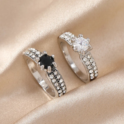 Wholesale Jewelry Casual Elegant Luxurious Geometric Alloy Rhinestones Silver Plated Inlay Rings