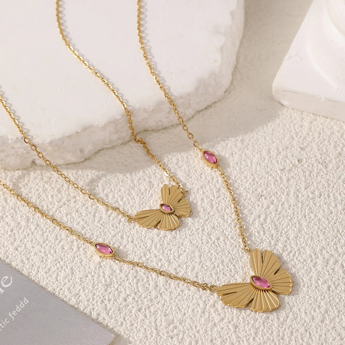 Wholesale Jewelry Casual Elegant Romantic Butterfly 304 Stainless Steel Zircon 18K Gold Plated Plating Inlay Double Layer Necklaces