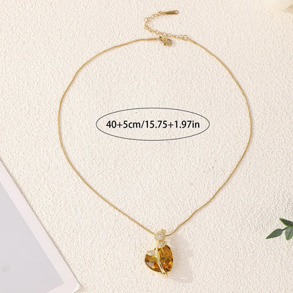 Wholesale Jewelry Casual Elegant Romantic Heart Shape 304 Stainless Steel Artificial Crystal 18K Gold Plated Plating Inlay Pendant Necklace