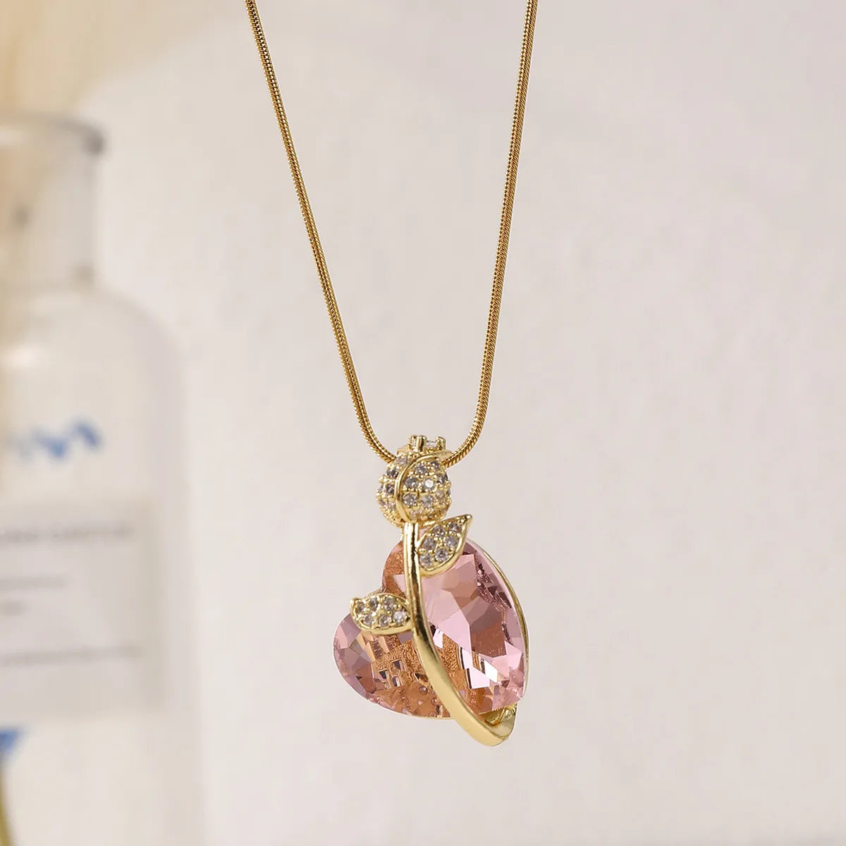 Wholesale Jewelry Casual Elegant Romantic Heart Shape 304 Stainless Steel Artificial Crystal 18K Gold Plated Plating Inlay Pendant Necklace