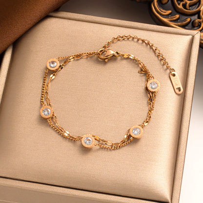 Wholesale Jewelry Casual Elegant Round Titanium Steel Zircon Plating Inlay Anklet