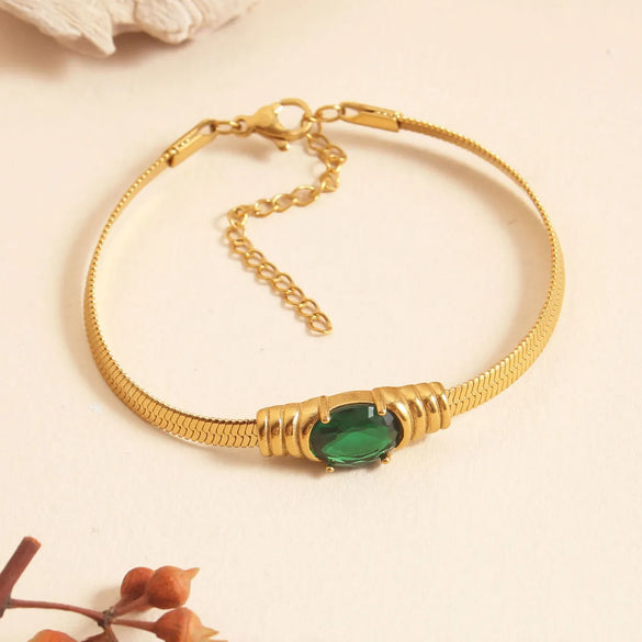 Wholesale Jewelry Casual Elegant Simple Style Oval 304 Stainless Steel Zircon 18K Gold Plated Inlay Bracelets Necklace