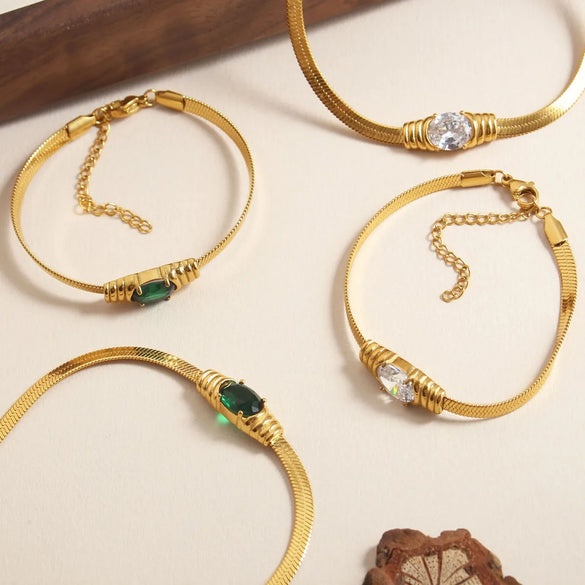 Wholesale Jewelry Casual Elegant Simple Style Oval 304 Stainless Steel Zircon 18K Gold Plated Inlay Bracelets Necklace