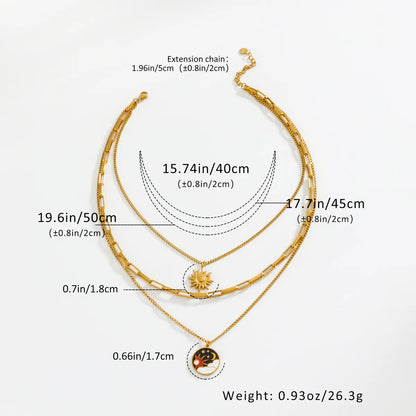 Wholesale Jewelry Casual Elegant Simple Style Round Sun 304 Stainless Steel Zircon Gold Plated Inlay Layered Necklaces