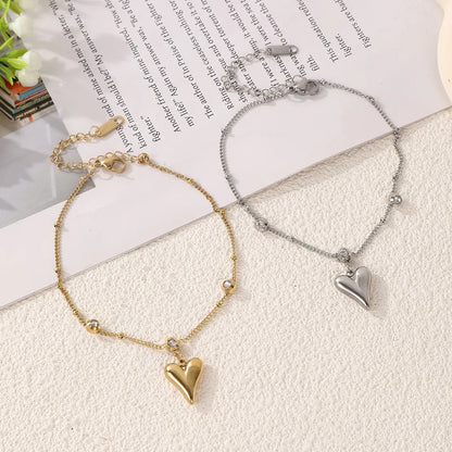 Wholesale Jewelry Casual Elegant Vacation Heart Shape 304 Stainless Steel 18K Gold Plated Plating Anklet