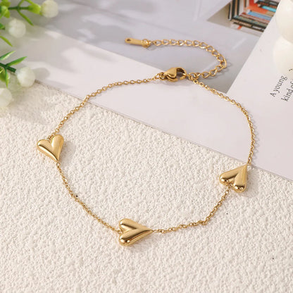 Wholesale Jewelry Casual Elegant Vacation Heart Shape 304 Stainless Steel 18K Gold Plated Plating Anklet