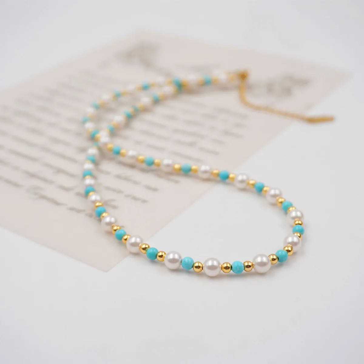 Wholesale Jewelry Casual Elegant Vacation Round 304 Stainless Steel Imitation Pearl Turquoise Beaded Bracelets Necklace