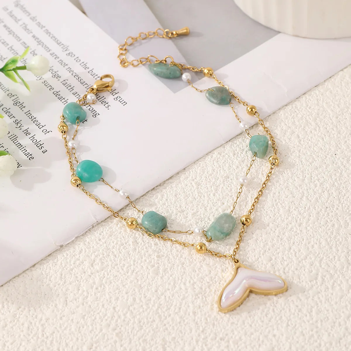 Wholesale Jewelry Casual Elegant Vacation Starfish Dolphin Fish Tail 304 Stainless Steel 18K Gold Plated Layered Anklet