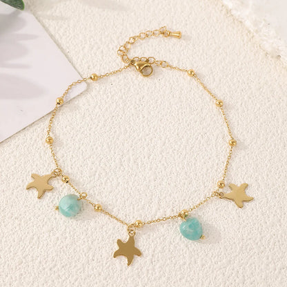 Wholesale Jewelry Casual Elegant Vacation Starfish Dolphin Fish Tail 304 Stainless Steel 18K Gold Plated Layered Anklet